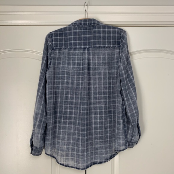 ❤️Paper Crane Plaid Destroyed Flannel S/M Blue - Picture 6 of 8